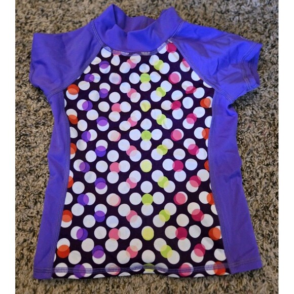 Lands End Swimsuit Matching Rash Guard Top 2pcs Girls Size 2T Purple Polka Dots - Picture 5 of 13